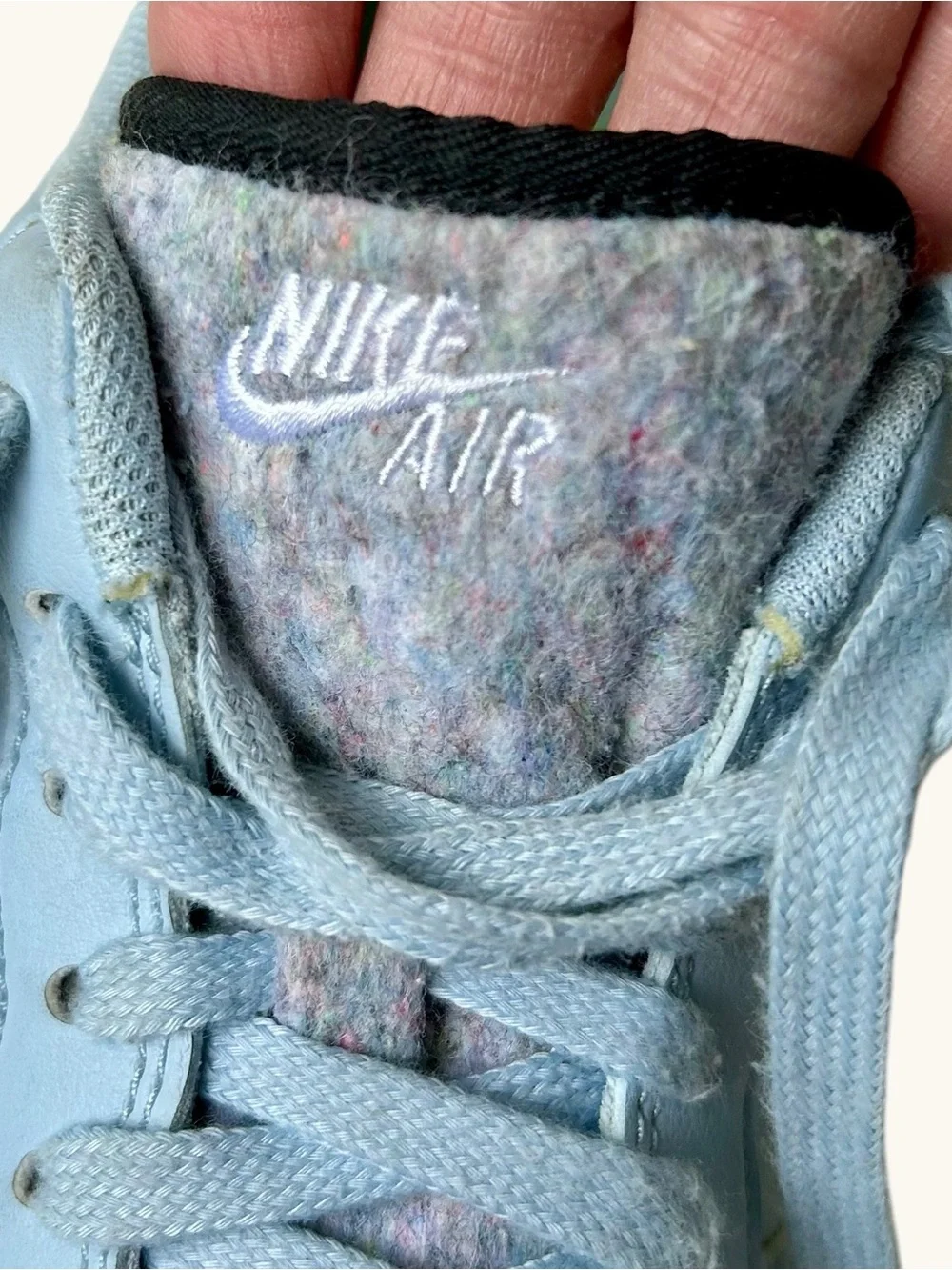 Nike AF1 Next Nature Light Blue Recycled Wool/Felt Swoosh Women’s 7.5